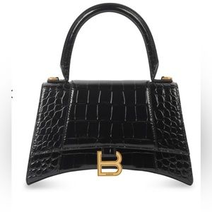 COPY - Balenciaga WOMEN'S HOURGLASS SMALL HANDBAG CROCODILE EMBOSSED IN BLACK